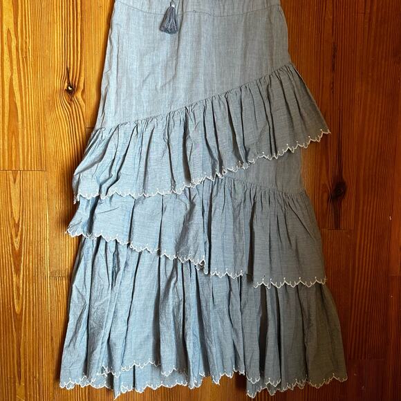 Ulla Johnson Rosalind light blue ruffle tiered tank midi dress SIZE 0 - Picture 4 of 6